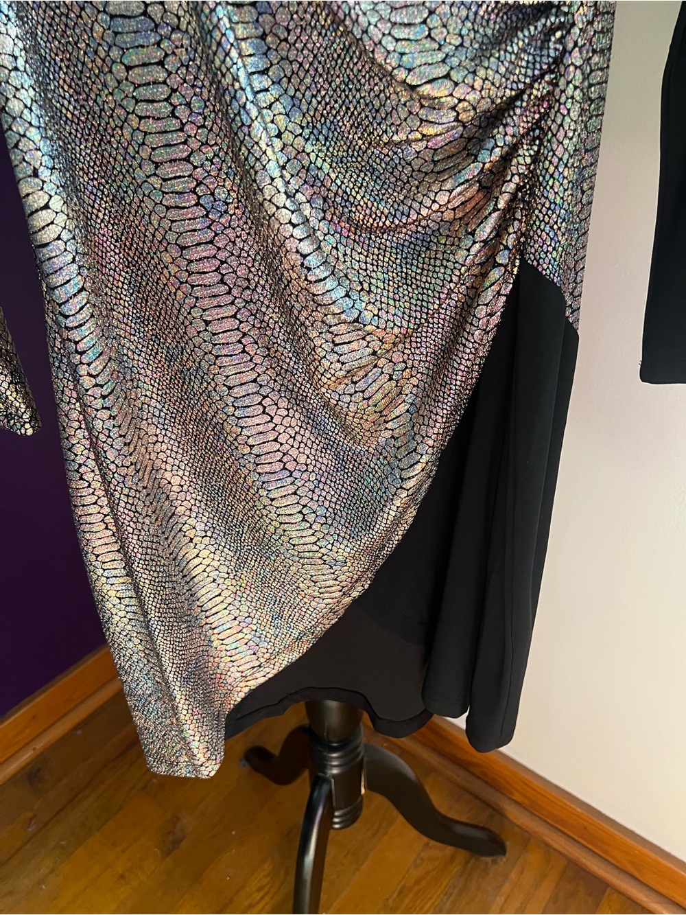 VENUS Black & Iridescent Faux Wrap-Style Women's Dress - Picture 6 of 8